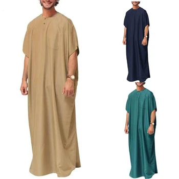 Tuvajos Austrumos Jubba Thobe Musulmaņu Vīriešu Krekls, Kakla Musulmaņu Tērpu w/ Īsā Sle