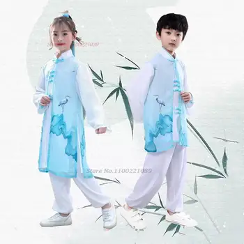2023 ķīnas vintage bērniem cīņas mākslas vienotu tai chi noteikt valsts ziedu drukāt šifona ušu kungfu set komandas sniegumu