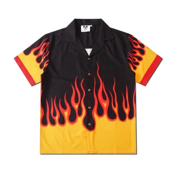 Vīriešu Apģērbu 2023 Modes Vintage Liesmas Drukāt Maglia Īsām Piedurknēm Krekli Vasarā Jaunu Gadījuma Havaju salu Pludmales Viking Mans Krekls