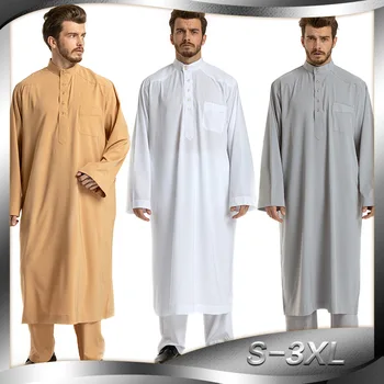 Jauno Musulmaņu Lupatas Stand Apkakli Drēbes, Vīriešu Tuvo Austrumu arābu tīrtoņa Krāsu garām Piedurknēm Drēbes Uzvalku Divu Gabals, kas