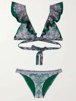 Drukāt Savirmot Bikini Komplekts 2023 Modes Sieviešu Peldkostīmi Vasarā Divas Gabals Peldkostīms Peldkostīmu, Pludmales Stila Brīvdienas Sexy / Jauns