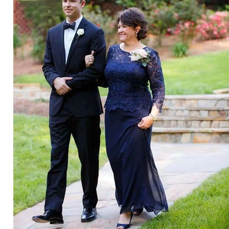 Pasūtīt Zila māte no līgavas kleitas-line scoop garām piedurknēm šifona  mežģīņu plus lieluma ilgi māte kleitas, kāzu