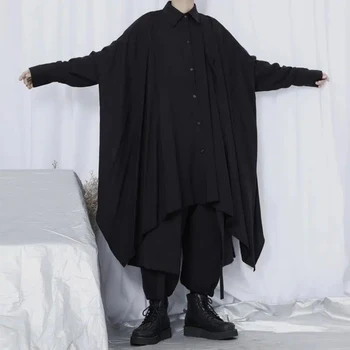 Krekli Vīriešu Pavasara Jaunu garām Piedurknēm Modes Gothic Nelegālo Japāņu Ielā Top Brīvs Lielajam Savukārt Apkakle Stilīgs Apģērbs