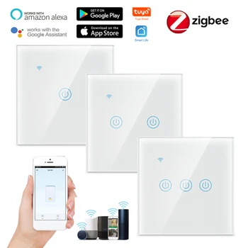 Tuya Zigbee Smart Touch Switch ES 1/2/3/4 Banda Gaismas Slēdži Smart dzīvi Un Tuya APP Tālvadības pults Darbojas Ar Alexa, Google