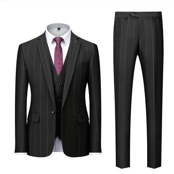 Vīriešu uzvalks 2021. gada pavasara/vasaras augstas kvalitātes pielāgota svītru slim biznesa uzvalks 3 gabals kāzu lielie izmēri-4XL