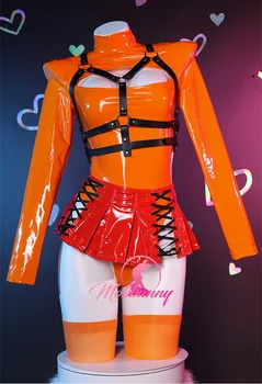 Sieviešu Velma Atvasinātie Sexy Lingerie Kostīmu Apģērbs Apelsīnu Krūtīm Atvērt Bodysuit un Mežģīnes-up Mini Svārki ar Zeķes Cosplay Kostīms