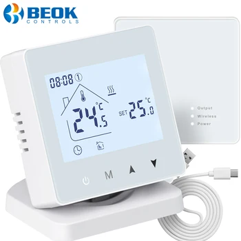 Beok Bezvadu Termostats Gāzes Apkures Katlu Touch Ekrāns, Temperatūras Kontrolieris ar Uztvērēju Istabas Thermoregulator Akumulators