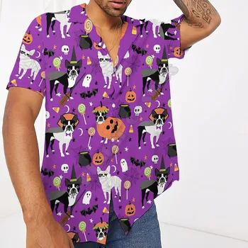 Bostonas Terjers Halloween Havaju Krekls 3D Iespiesti Pludmale Havaju Īsām Piedurknēm Streetwear Lielgabarīta Camisa Sociālo Chemise Homme