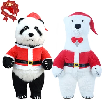 Piepūšamās Ziemassvētku leduslācis Panda Kostīmu Talismans Reklāmas Halloween Pieaugušo Fursuit Pūkains Karnevāls Gaisa Dzīvnieku Kostīms