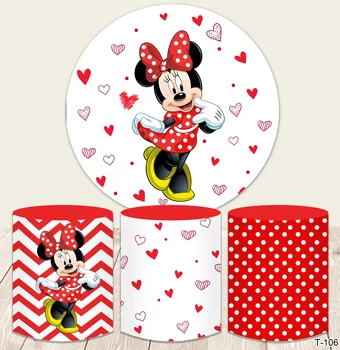 Disney Cartoon Red Minnie Mouse Apaļa Apļa Fona Maz Sirds Meitenes Dzimšanas Dienas Ballīti Cilindru Fona Plintuss Attiecas