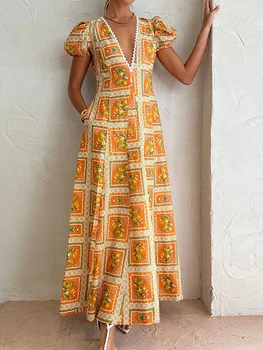 Slash Kakla Dobi No Sievietes Puses Kleita Vasaras Brīvdienu Gadījuma Piedurknēm Modes Dāmas Maxi Kleita Drukāšanas Streetwear Vestidos