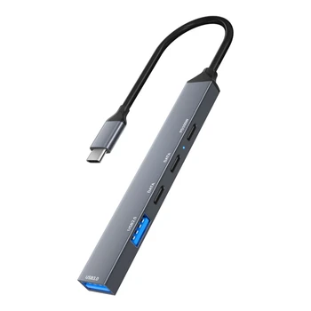 5 Porti, USB C Hub USB TypeC Adapteris dokstacija 5Gbps ātrgaitas Datu pārraides PD100W Alumīnija Sakausējuma Kameras