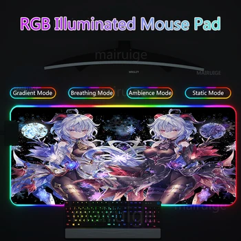 RGB LED Peles Paliktņa Anime XXL Peli Mat Genshin Ietekmes Sexy Spēļu Aksesuāri peles paliktnis Ganyu Peles Paklāji Spēlētājs TablePads par Galda