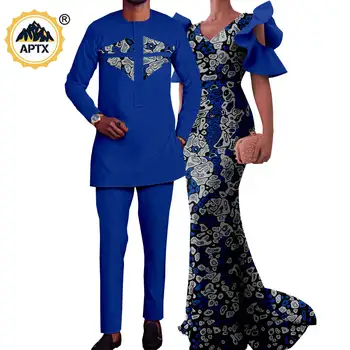 Āfrikas Pāris Atbilstošas Drēbes Drukāt Ilgi Sirēna Kleitas Sievietēm Vestidos Dashiki Vīriešu Apģērbs, Krekls un Elsas Komplekti Y23C080