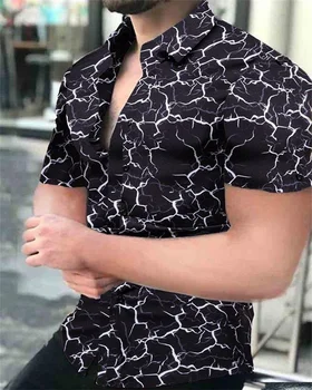 2023 Havaju vīriešu krekls ar īsām piedurknēm lielgabarīta 3D iespiesti zibens modelis vīriešu krekls vasaras modes jaciņa, krekls 5XL