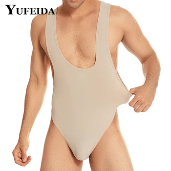 YUFEIDA Vīriešiem Undershirts Leotard Treniņu Bodysuit Sexy Redzēt Cauri Cīņas Singlet Fitnesa Jumpsuits Mens Shapewear Bodysuits
