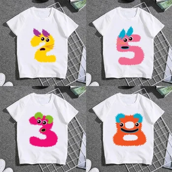 Jaunas Ielidošanas Monster Skaits 2-9 Matemātikas Dizaina Bērniem, Zēns, Meitene T-krekls Smieklīgi Grphic Vasaras Top Gadījuma T Krekls Dzimšanas dienas Dāvanu Balts