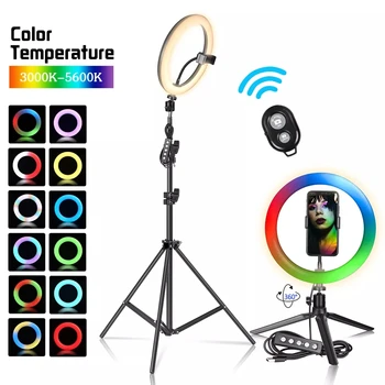 10 Collu RGB Selfie Gredzenu, Gaismas 15 Krāsas Zibspuldzes Režīmi Aptumšojami USB Gredzens Luktura Foto Studija, Telefona Grims Youtobu Dzīvot Grims