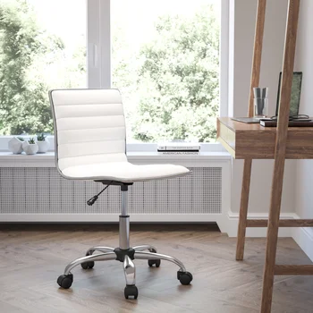 Muguras Dizainers Armless Baltā Salātu Grozāmos Uzdevums Biroja Krēsls Biroja Krēsls Chrome Frame