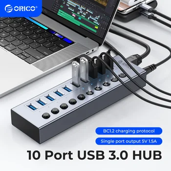 ORICO Powered USB3.0 HUB 7/10/13/16 Porti USB Pagarinājuma ar ieslēgšanas/Izslēgšanas Slēdži 12V Strāvas Adapteris Atbalsta BC1.2 Maksas Sadalītājs