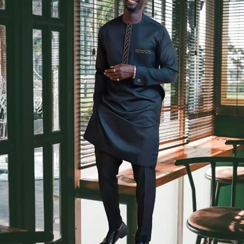 Āfrikas Apģērbs, Vīriešu garām piedurknēm Krekls Top Bikses Vīriešu Komplekti Kaftan Tradicionālo Apģērbu Etnisko Stilu Gadījuma 2pc Uzvalku Valkāt