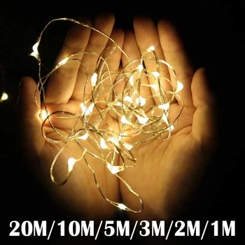 2M 5M 20M 200 LED Zvaigžņotām String Akumulatora Gaismas Pasaku Mikro LED Pārredzamu Vara Stieple Puse Ziemassvētku Kāzu 9 Krāsas