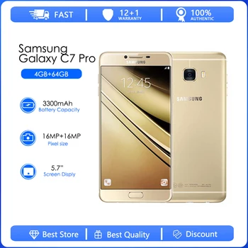 Samsung Galaxy C7 Pro C7010 Atjaunotas-Oriģinālu Nospiedumu Atslēgt Android Wi-Fi 16MP 5.7' 64GB 4GB RAM Bezmaksas Piegāde
