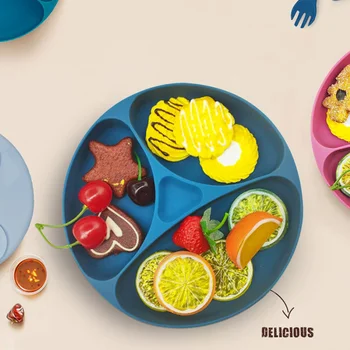 Bērnu Pusdienu galdam Bērnu Pārtikas kvalitātes Silikona Vakariņas Plāksnes piesūcekni Ūdensnecaurlaidīgs Bērnu Nodalījuma uztura Bagātinātāju Bļoda