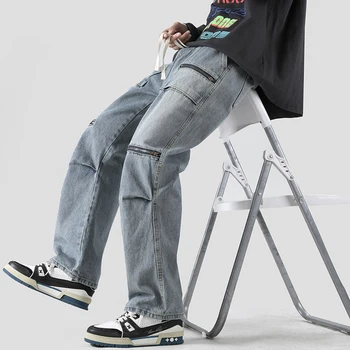 Hip Hop Vīriešu Džinsu Rāvējslēdzēju Dizaina Bikses Bikses Puišiem Y2K Drēbes Taisni Zaudēt Aukliņu Džinsa Bikses Pantalon Homme