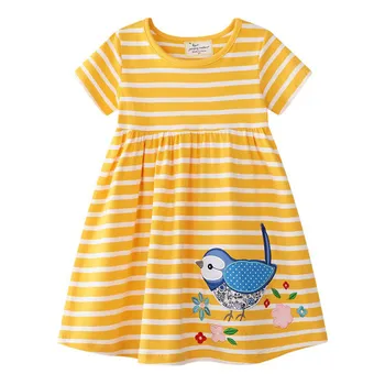 Lekt Metru Vasarā Meitenes Svītru Kleitas Princese Putni Izšūšanai Modes Bērnu Bērni Modes Kleitas Meitenēm Apģērbi