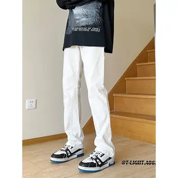 Džinsa Vīriešu Rudens korejas Modes Mīksti Džinsi 2023 tīrtoņa Krāsu American Vintage Stila Taisnas Bikses Augstas Kvalitātes Bikses U24