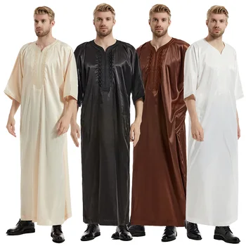 Musulmaņu Vīriešu Jubba Thobe tīrtoņa Krāsu Kimono Vidū Drēbes Saūda Musulman Islāma arābu Kaftan Vīriešiem Abaya ملابس اسلاميه