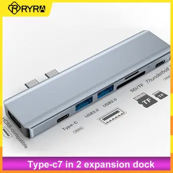 RYRA Tipa C Hub Dual USB C HDMI-savietojams Adapteris 4K Thunderbolt Ar Centrmezglu, 3.0 TF SD Lasītājs Slots PD Ātri maksu Par MacBook