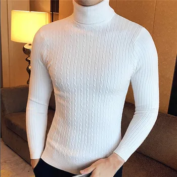 Zīmolu Vīriešu Augstu Uzrullētu Apkakli Džemperi Un Puloveri Ir 2021. Jaunu Modes Trikotāžas Džemperis Ziemas Vīriešiem, Džemperi Homme Vilnas Gadījuma Cietā Drēbes