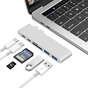 USB C Hub 6 in 1 Docking Station Adapteris priekš Macbook Pro gaisa 2016 2017 2018 2019 2020 2022 13 collu un 15 collu