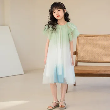 Pusaudžu Meiteņu Kleitas Bumbu Kleita Vasaras 2023 Jaunu Korejiešu Bērnu Apģērbu Puse Bērnu Acu Princese Kleita Salds Ar Kokvilnas Linging
