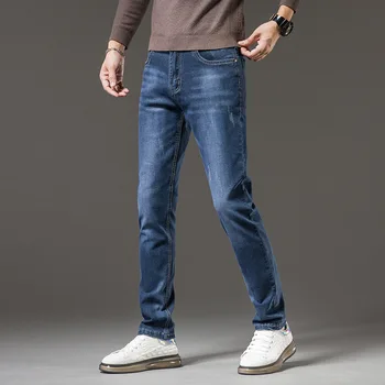 Augstas kvalitātes džinsi vīriešu Pavasara un Rudens modes stiept gadījuma džinsi vīriešu Upscale gadījuma džinsi vīriešu Taisnu kāju komfortu džinsi