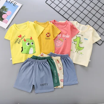 2023 Vasaras Baby Boy Meitene Kokvilnas ar Īsām Piedurknēm Komplekts Bērniem korejiešu Versija Karikatūras T-krekls, Džemperis+Īsās Bikses divdaļīgs Kostīms