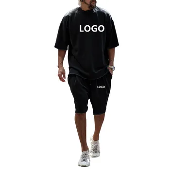 Pasūtījuma Logo Vīriešu Vasaras Gadījuma T-Krekls & Šorti 2 Gabals Komplekti Joggers Modes Divas Gabals Tracksuit Uzstādīt Tērpiem