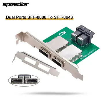 Dual Porti, Mini SAS SFF-8088 Iekšējo HD SAS SFF-8643 PCBA Sieviešu Adapteri, ar Zema Profila Kronšteins