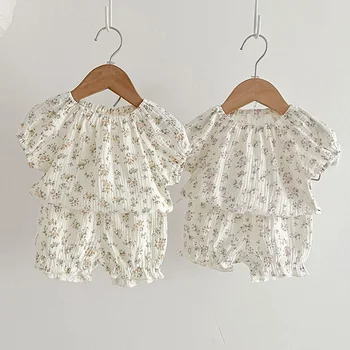 Vasaras Jaundzimušais Meitenes Apģērbu Komplekts Īsām Piedurknēm Kokvilnas Iespiests T-krekls+Šorti Baby Toddler Meitene Drēbes Uzvalku