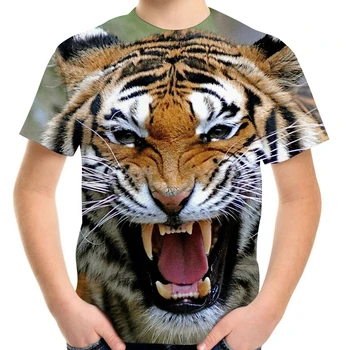 2022. gada Vasarā Jauni Bērnu 3D Dzīvnieku T Krekls Zēnu, Meiteni, Sporta T-Krekls Tiger Vilks, Lauva Panda Drukāt Zīmola Dizaina Topi Fit 95cm-155cm