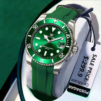 POEDAGAR Top Zīmola Luksusa Modes Green Dial Skatīties Vīriešu Ūdensnecaurlaidīgs Gaismas Nedēļas Dienas, Pulksteņa Sporta Pulksteņi Vīriešu Kvarca rokas Pulkstenis