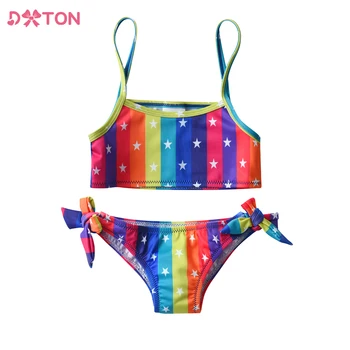 DXTON Meitenes Bikini 2 Gab Bērniem Krāsains Apturēta Topi un Bikses, Peldkostīmi Bērniem Vasaras Pludmali, Valkāt Peldēšanas Tērps 3 līdz 10 Gadiem