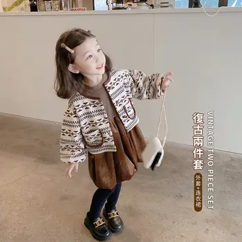 Meitenes, Pavasaris, Rudens Komplekts 2022 Jaunu Korejiešu Stilā Adīts Retro Stila Kleita Kokvilnas Divu Gabals, Kas Modes Baby