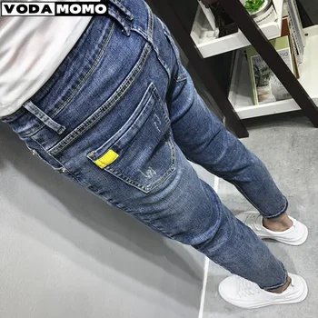 Pavasara Vintage Jeans Vīriešu Modes Zīmola pieguļošas Garās Bikses Vaļīgas Atviegloti Universāls, Mazs Pēdas Apgriezts Bikses Moderns Džinsi