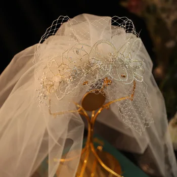 Jaunā Līgava Kāzu Kronis Cepures Korejas Mežģīnes Fāzēm Galvassegu Stila Baltās Dzijas Kāzu Matu Aksesuāri