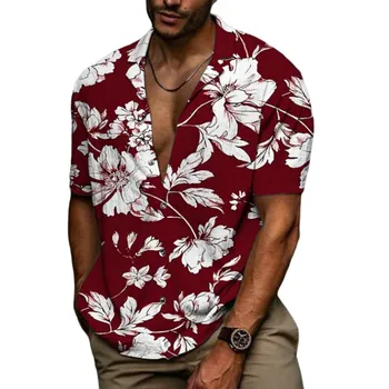 Havaju Harajuku Gadījuma Augu 3D Iespiesti Krekls Vīriešiem ir Nestandarta Modes Beach Atloks Īsām Piedurknēm Apģērbs Ielas Stils
