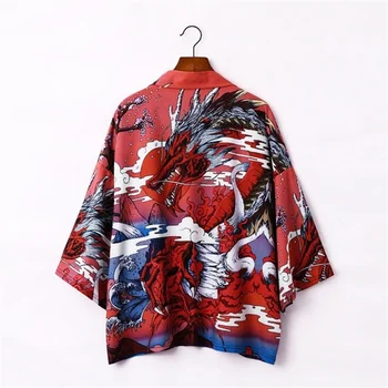Japāņu Vīriešu Peldmētelis Kimono Modes Pūķis Drukāt Sleepwear Liela auguma Vīrietis Vasaras Drēbes Atdzist Āzijas Harajuku Drēbes Karikatūra Mētelis