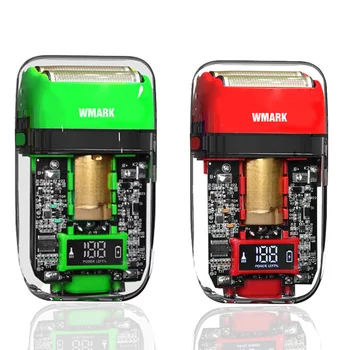Jaunu praktisku NG-988 sērijas WMARK pārredzamu struktūru titāna pārklājumu asmens iekšdedzes USB uzlādes skuveklis elektriskais vīriešu skuveklis